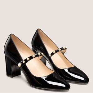 Stuart Weitzman Ari Pearl Mary Jane Patent Leather Slingback Pump in Black